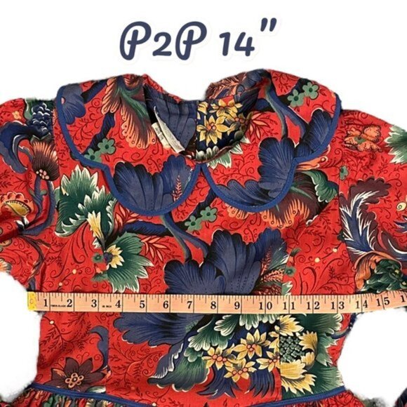 Vintage 90s Anne Savoy Red Floral Prairie Dress Girls 12 - Picture 8 of 12